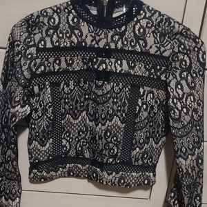 Windsor crop long sleeve lace top, size medium